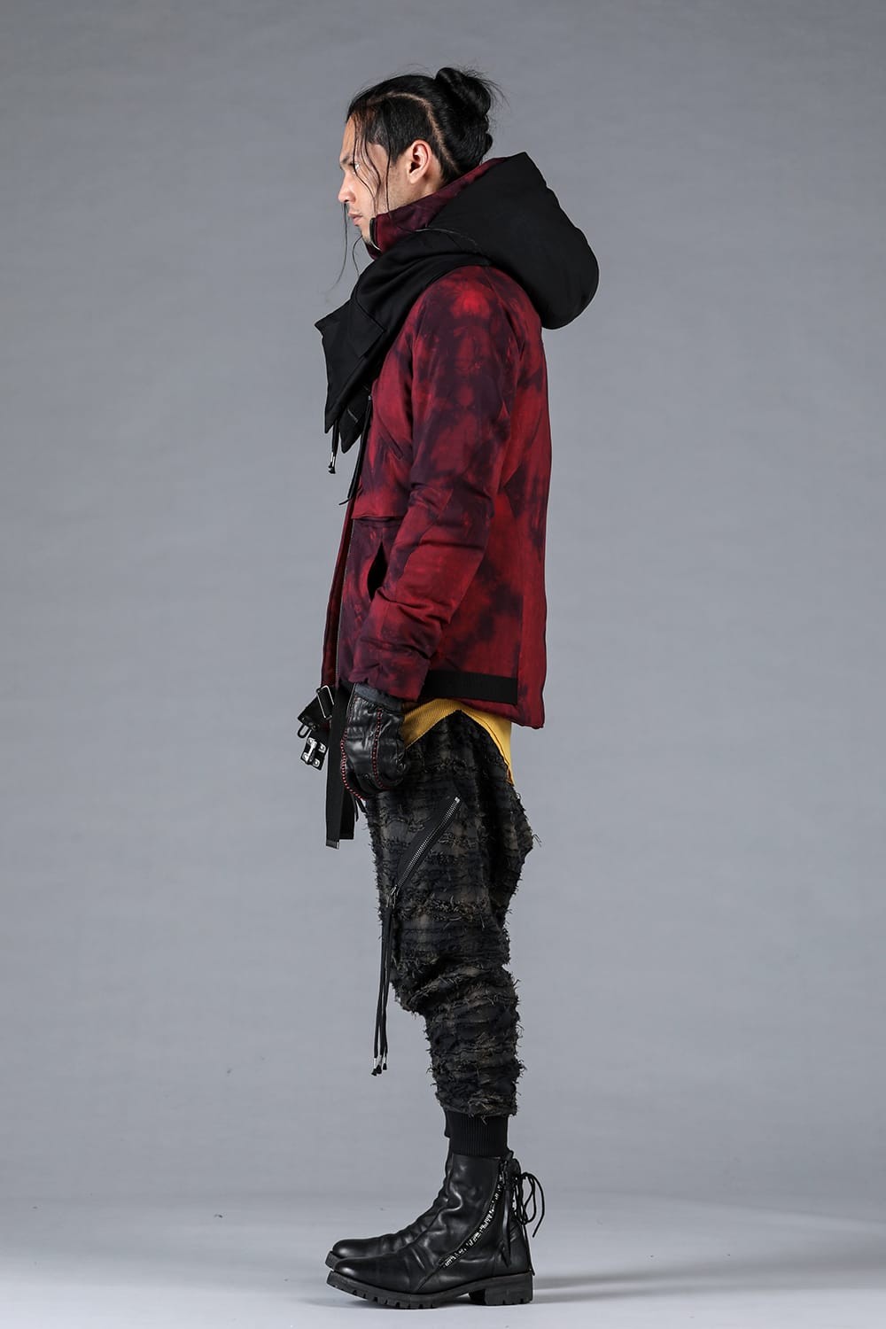 Rayon Twill W Zip Hooded Down Jacket Red