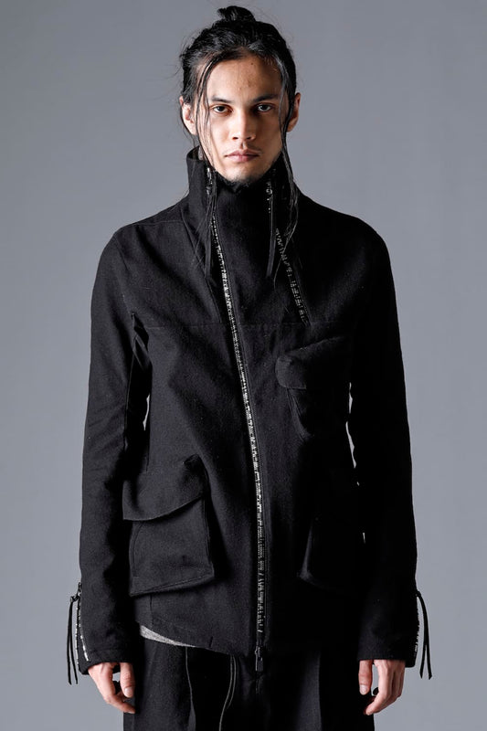 Wool Gauze and Cotton Needle Punch High Neck Jacket