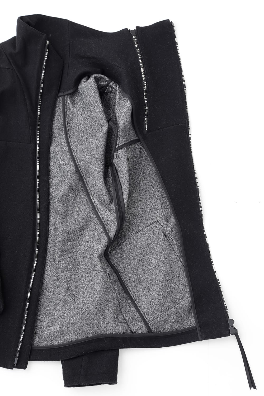 Wool Gauze and Cotton Needle Punch High Neck Jacket