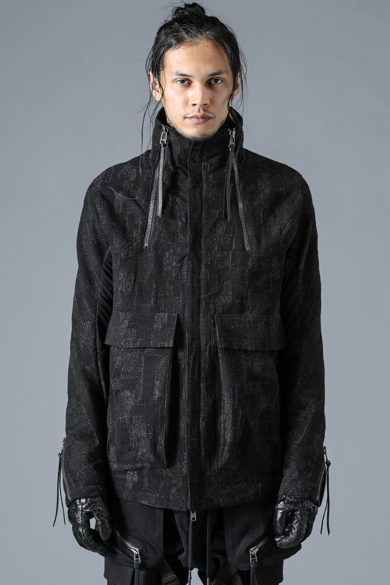 Silk x Wool x Cotton SCAB Jacquard High Neck Jacket Black