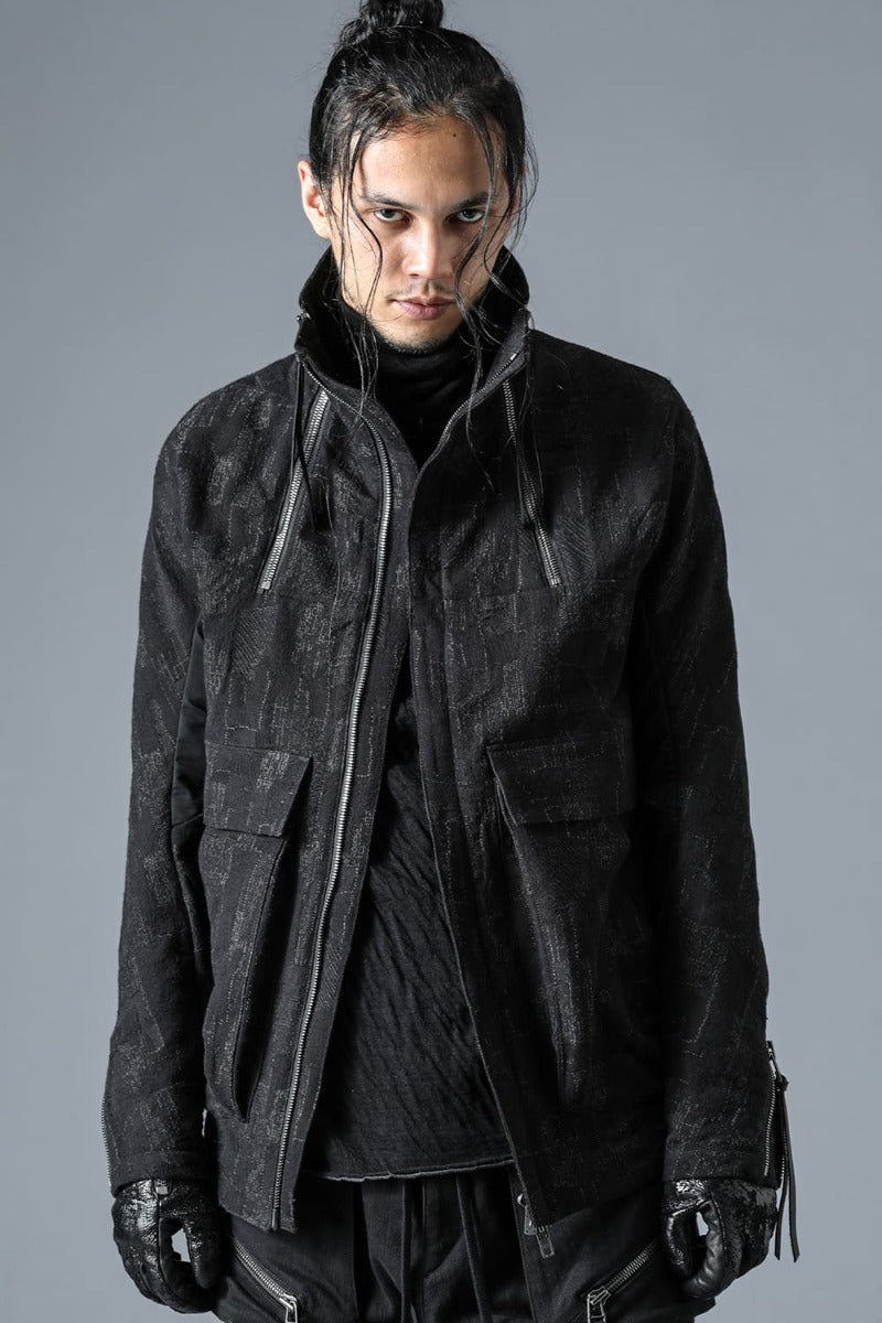 Silk x Wool x Cotton SCAB Jacquard High Neck Jacket Black