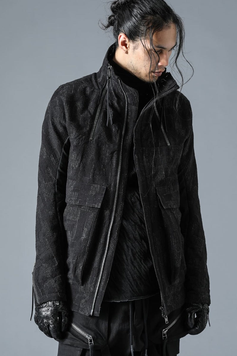 Silk x Wool x Cotton SCAB Jacquard High Neck Jacket Black