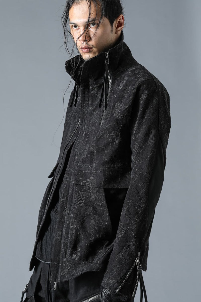 Silk x Wool x Cotton SCAB Jacquard High Neck Jacket Black