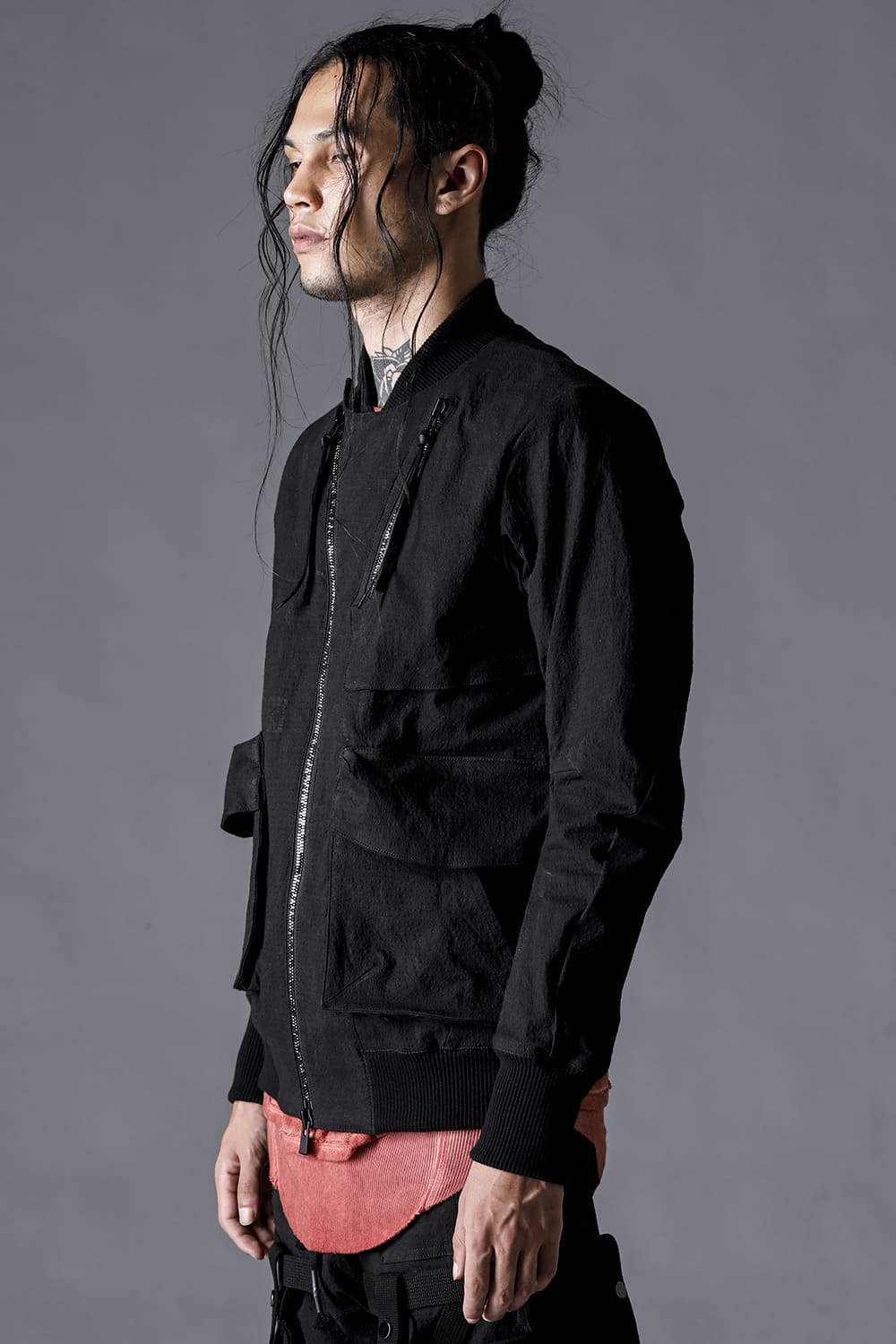 Dimple Washer Cotton Stretch Ripstop Bomber Jacket Black