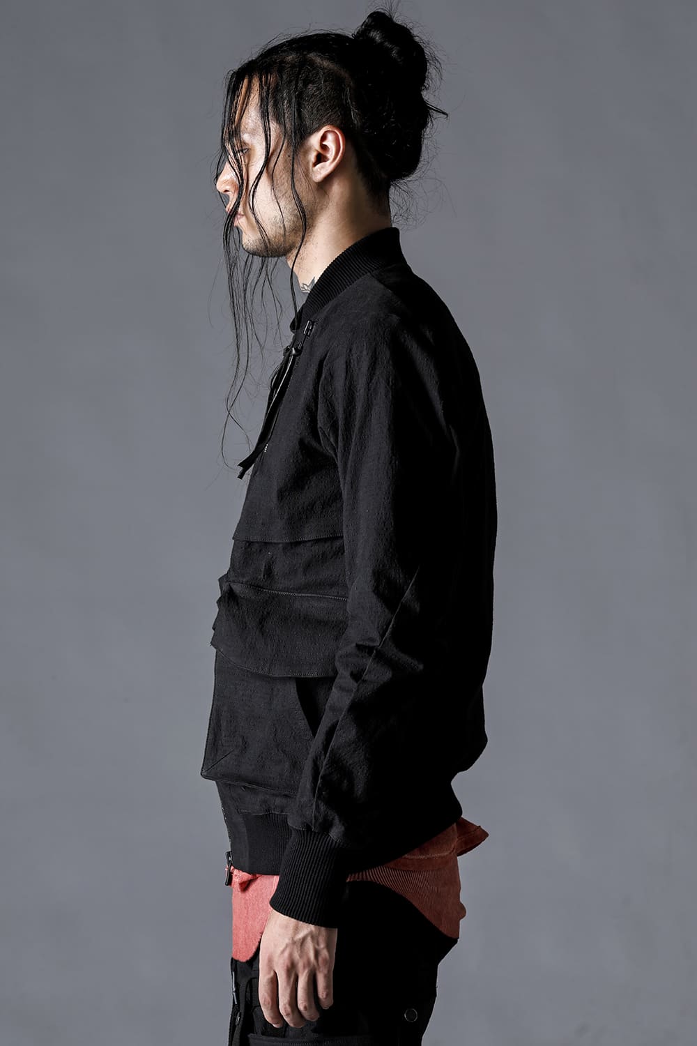 Dimple Washer Cotton Stretch Ripstop Bomber Jacket Black