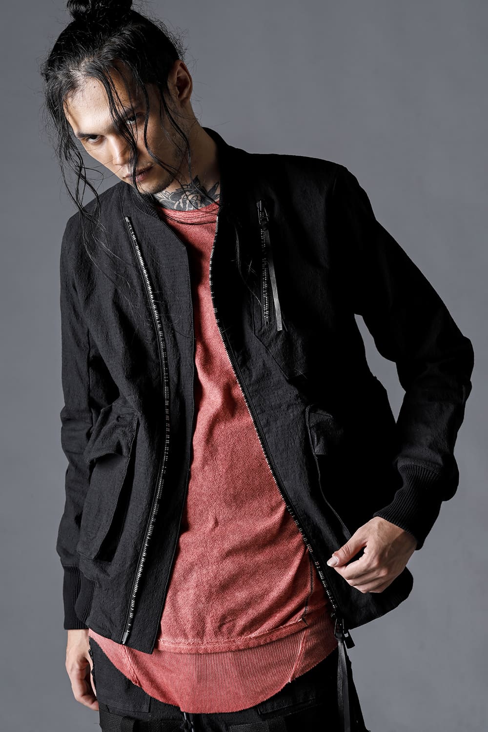 Dimple Washer Cotton Stretch Ripstop Bomber Jacket Black