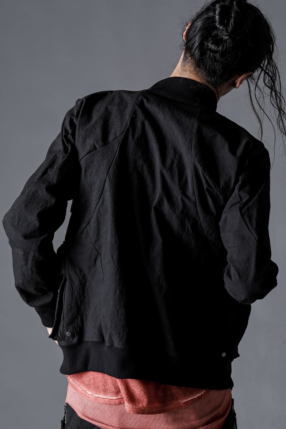 Dimple Washer Cotton Stretch Ripstop Bomber Jacket Black