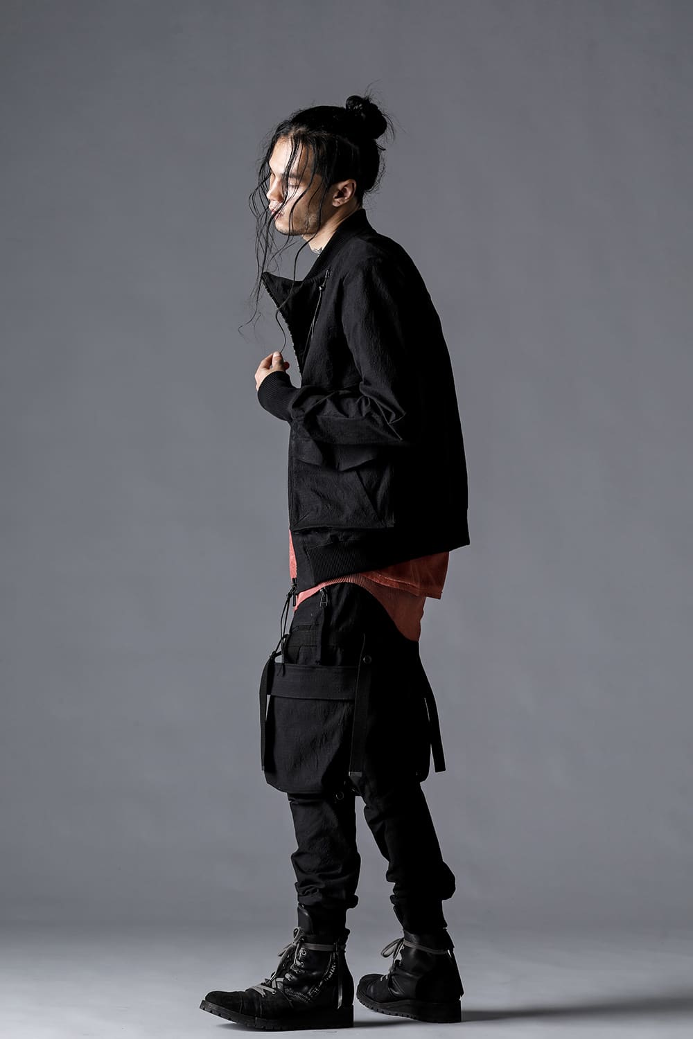 Dimple Washer Cotton Stretch Ripstop Bomber Jacket Black