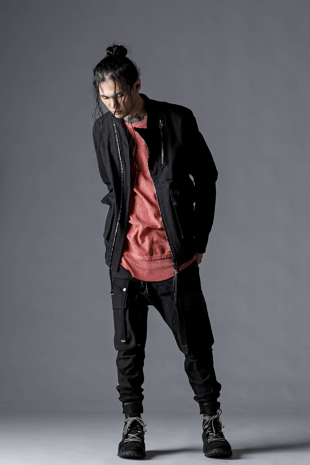 Dimple Washer Cotton Stretch Ripstop Bomber Jacket Black