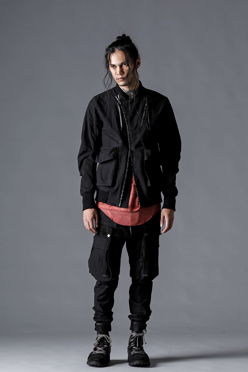 Dimple Washer Cotton Stretch Ripstop Bomber Jacket Black