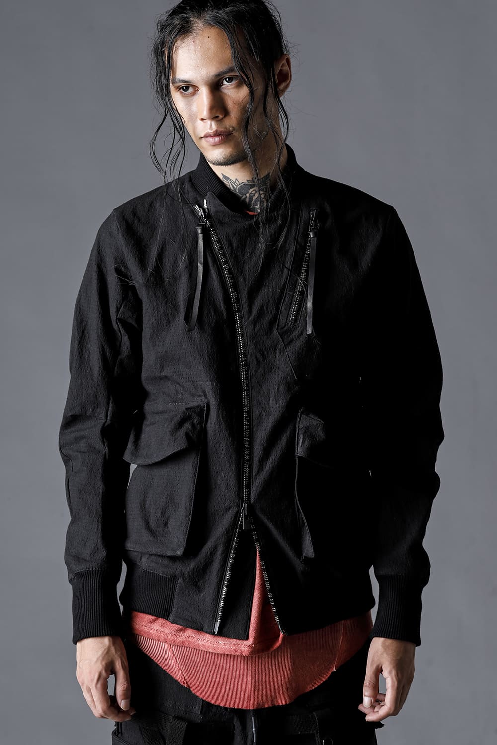 Dimple Washer Cotton Stretch Ripstop Bomber Jacket Black