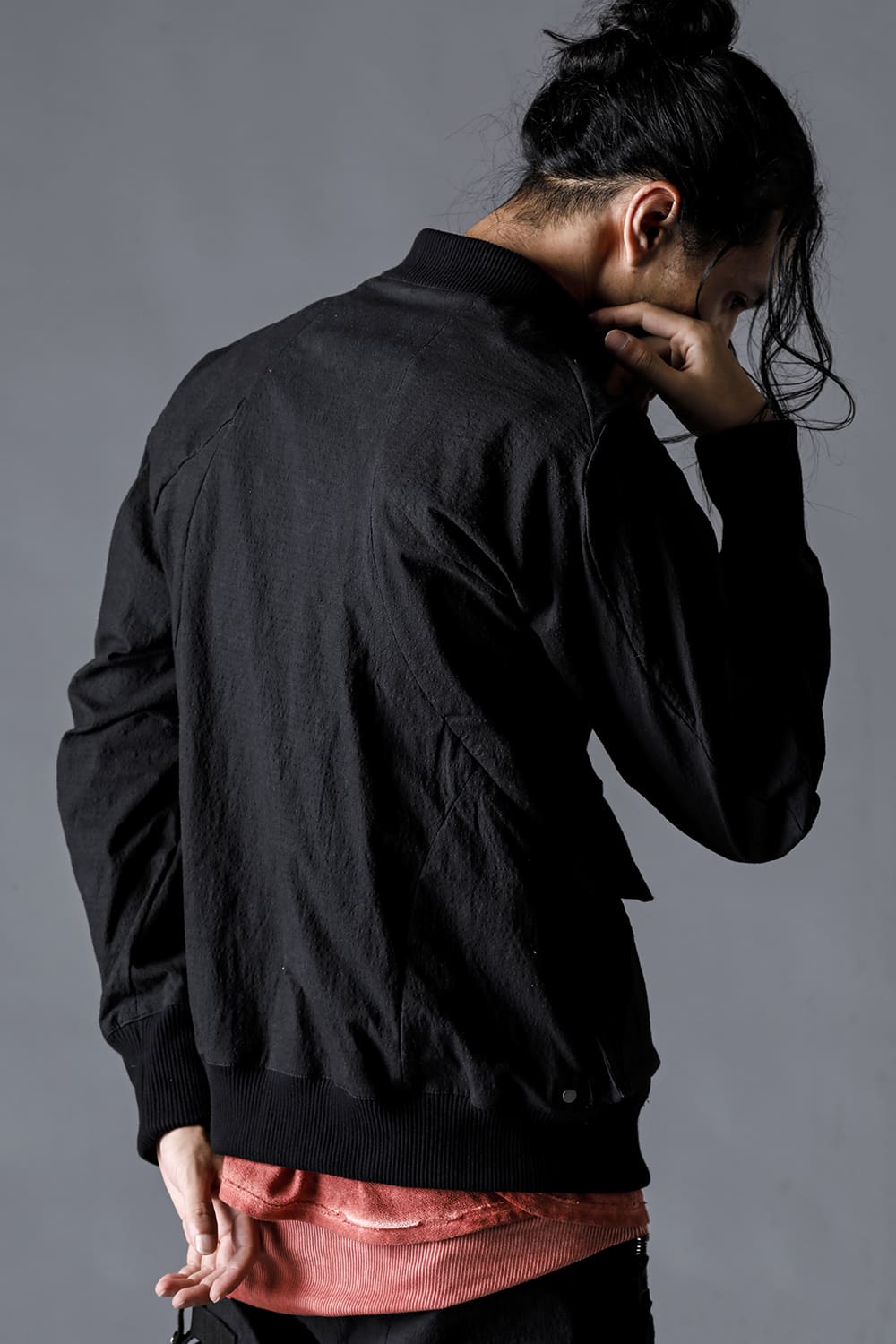 Dimple Washer Cotton Stretch Ripstop Bomber Jacket Black