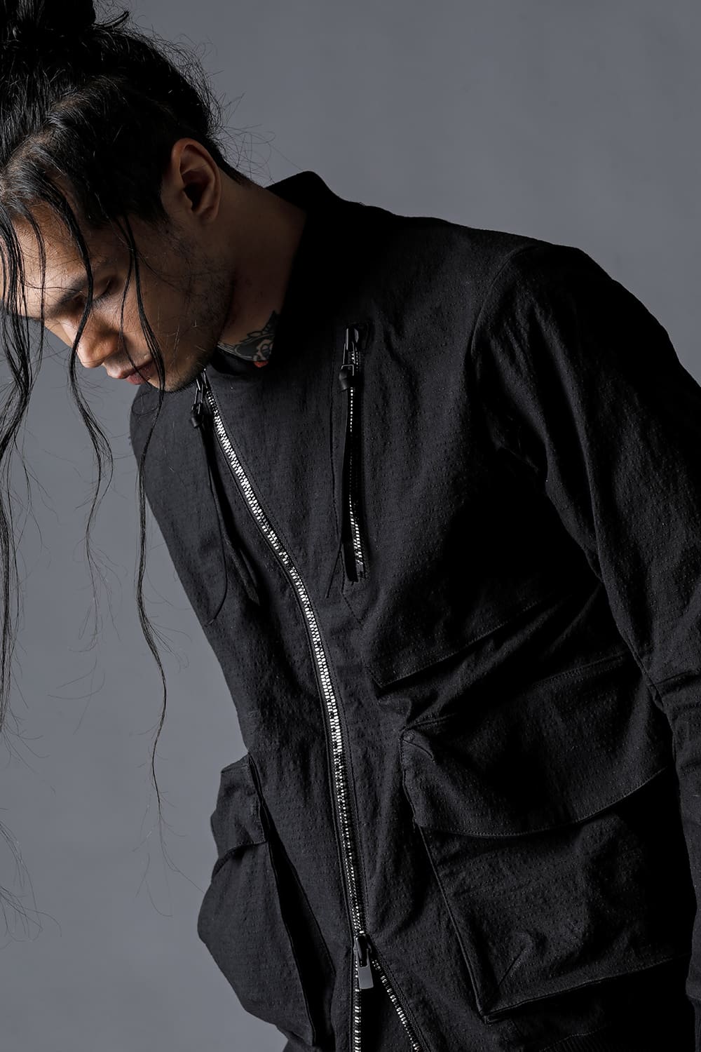 Dimple Washer Cotton Stretch Ripstop Bomber Jacket Black