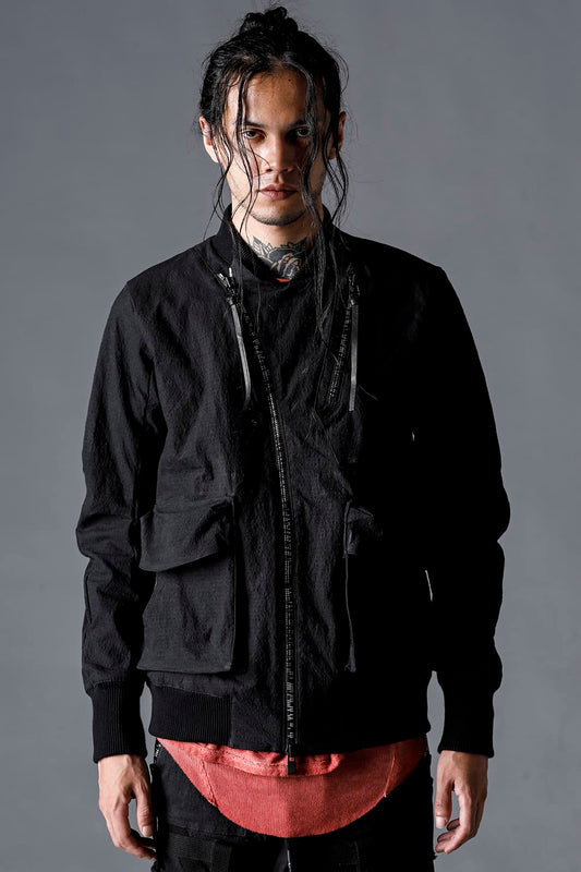 ディンプルワッシャーコットンストレッチリップストップボンバージャケット ブラック