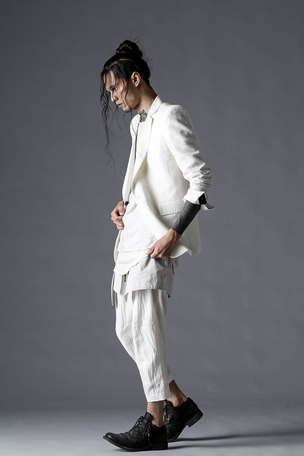 Summer Wool And Cupro-Washer Lawn Tailored Jacket Bone White