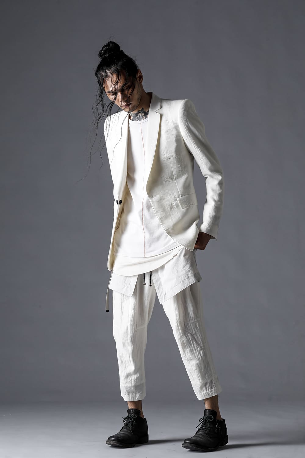 Summer Wool And Cupro-Washer Lawn Tailored Jacket Bone White