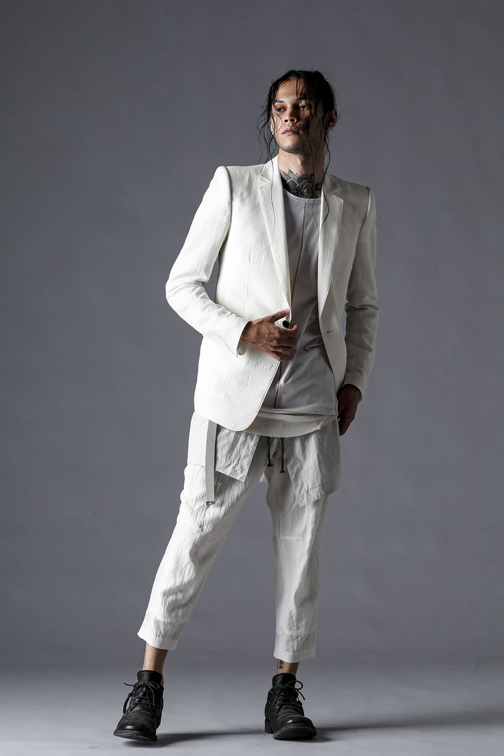 Summer Wool And Cupro-Washer Lawn Tailored Jacket Bone White