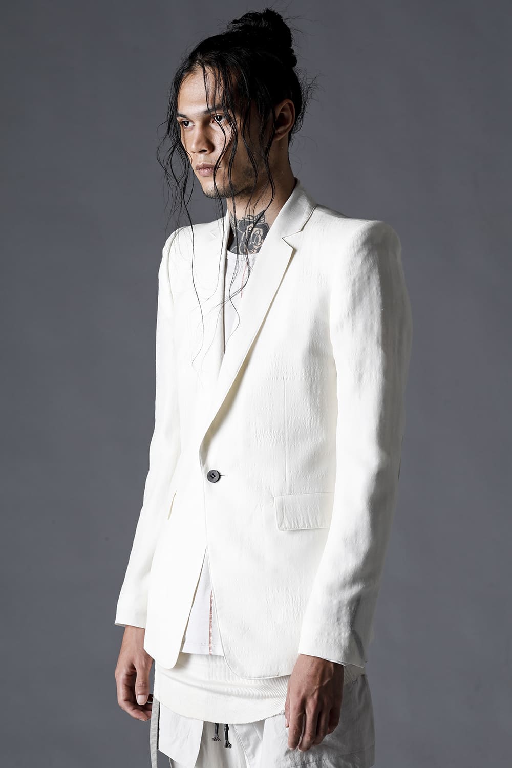 Summer Wool And Cupro-Washer Lawn Tailored Jacket Bone White