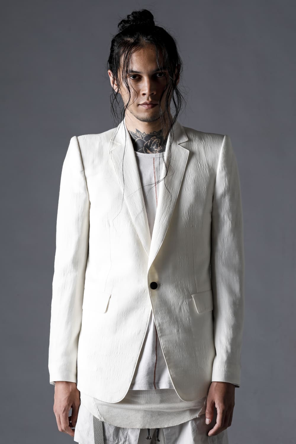 Summer Wool And Cupro-Washer Lawn Tailored Jacket Bone White