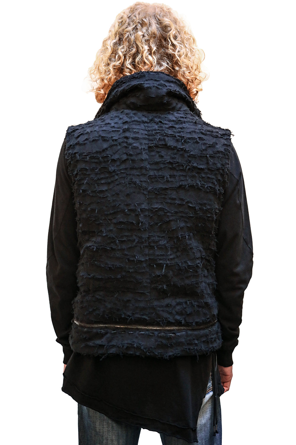 Cotton Viera Damaged Quilt High Neck Down Vest Black