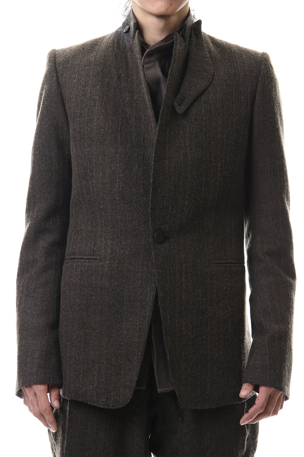 Wool Rayon Cotton Jacquard stripe Tailored jacket Black