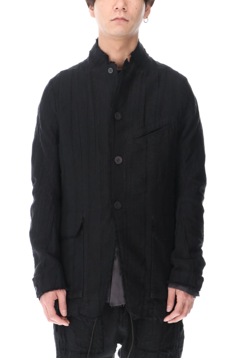 リネン×レーヨンジャガードストライプジャケット Black