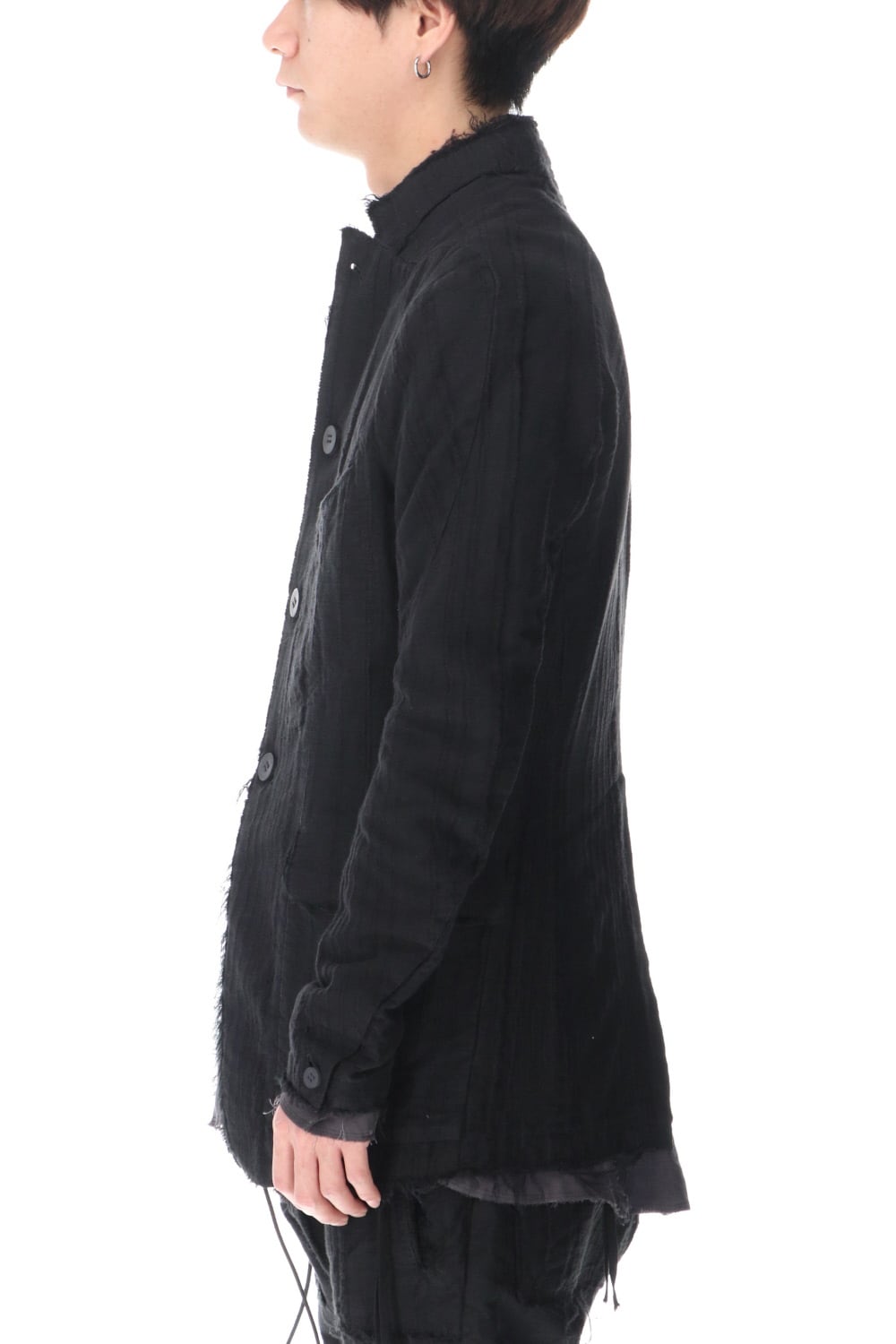 リネン×レーヨンジャガードストライプジャケット Black