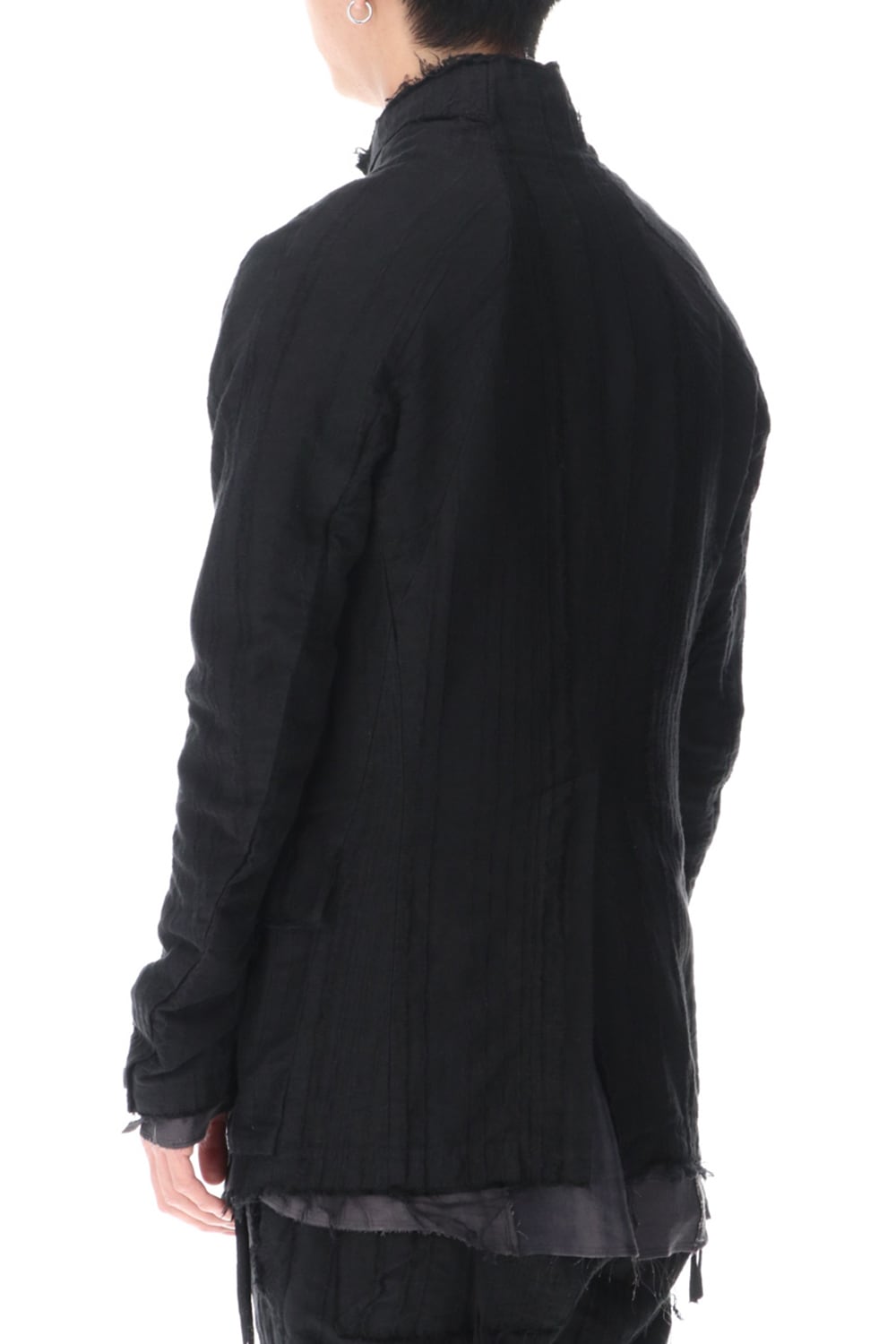 リネン×レーヨンジャガードストライプジャケット Black