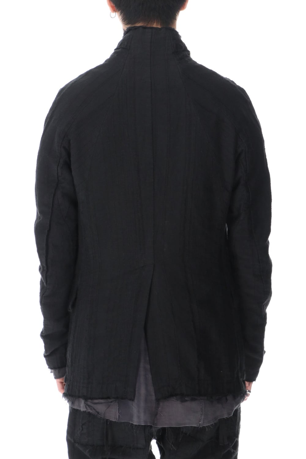 リネン×レーヨンジャガードストライプジャケット Black