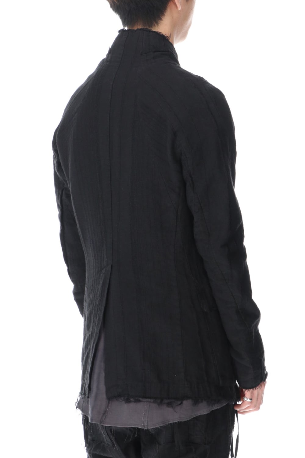 リネン×レーヨンジャガードストライプジャケット Black