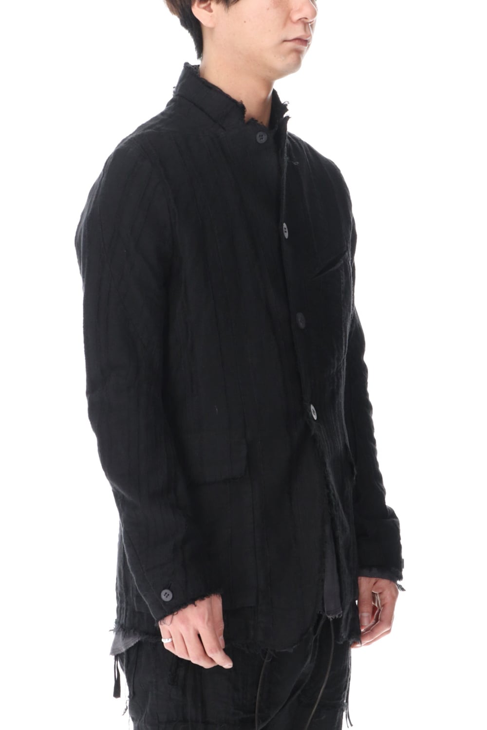 リネン×レーヨンジャガードストライプジャケット Black