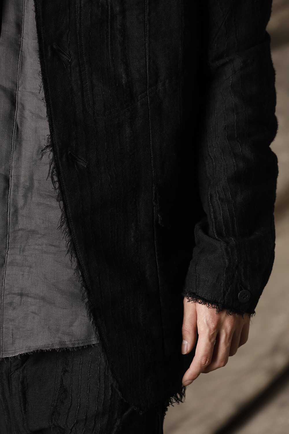 リネン×レーヨンジャガードストライプジャケット Black