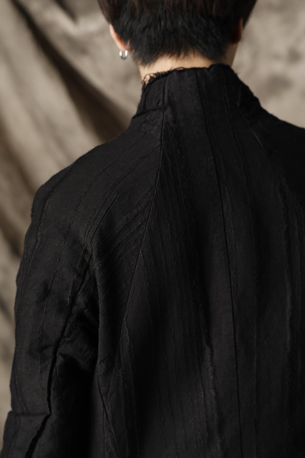 リネン×レーヨンジャガードストライプジャケット Black