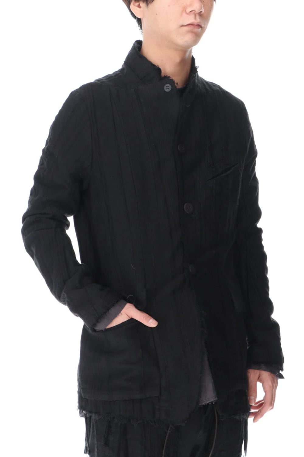 リネン×レーヨンジャガードストライプジャケット Black