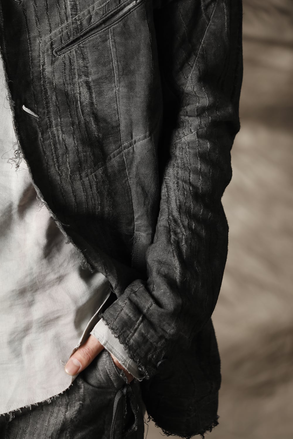 リネン×レーヨンジャガードストライプジャケット Charcoal