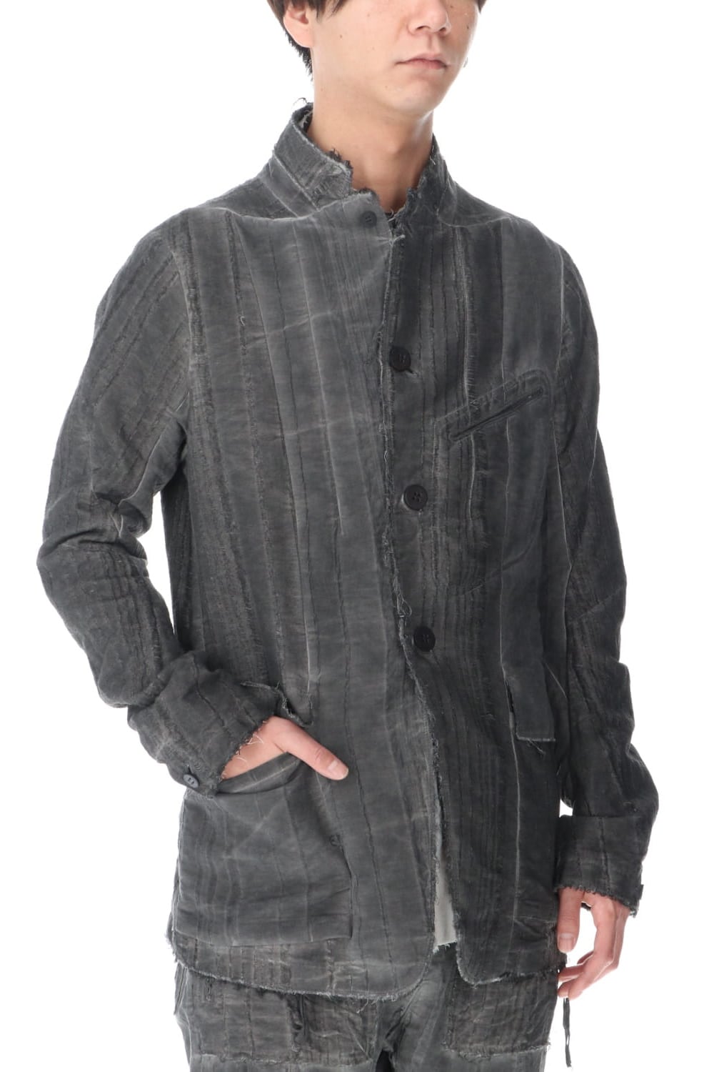 リネン×レーヨンジャガードストライプジャケット Charcoal