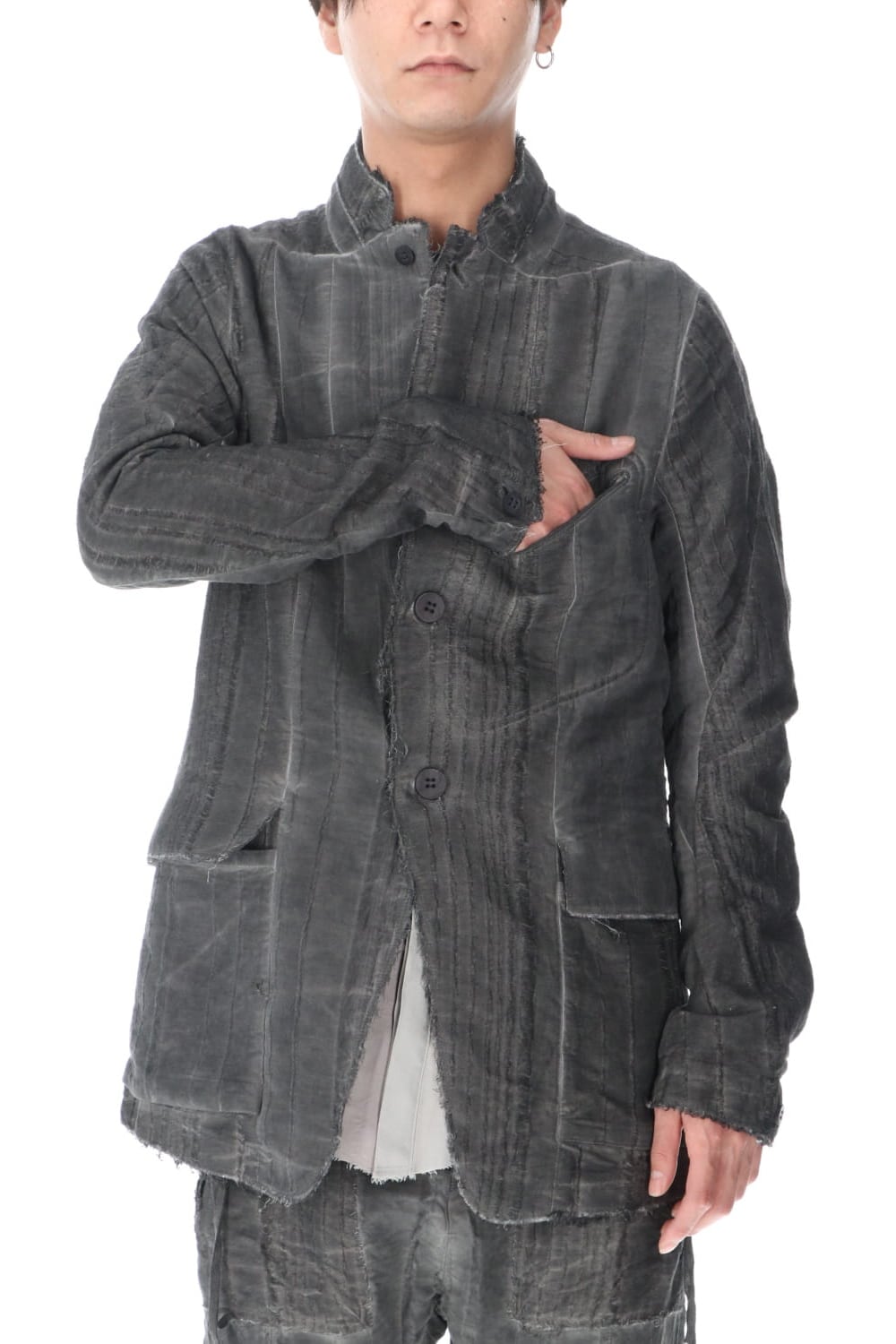 リネン×レーヨンジャガードストライプジャケット Charcoal