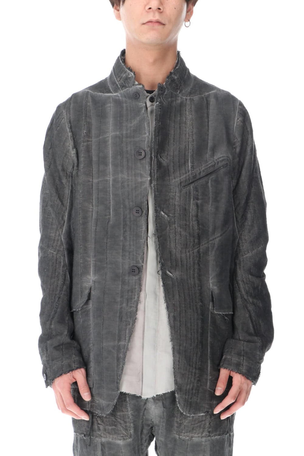 リネン×レーヨンジャガードストライプジャケット Charcoal