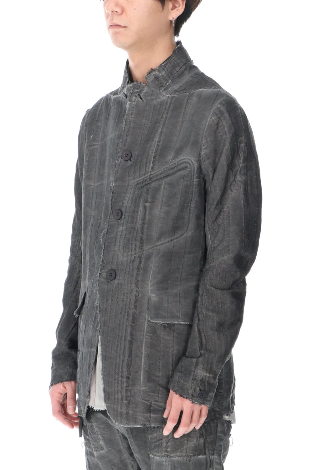 リネン×レーヨンジャガードストライプジャケット Charcoal