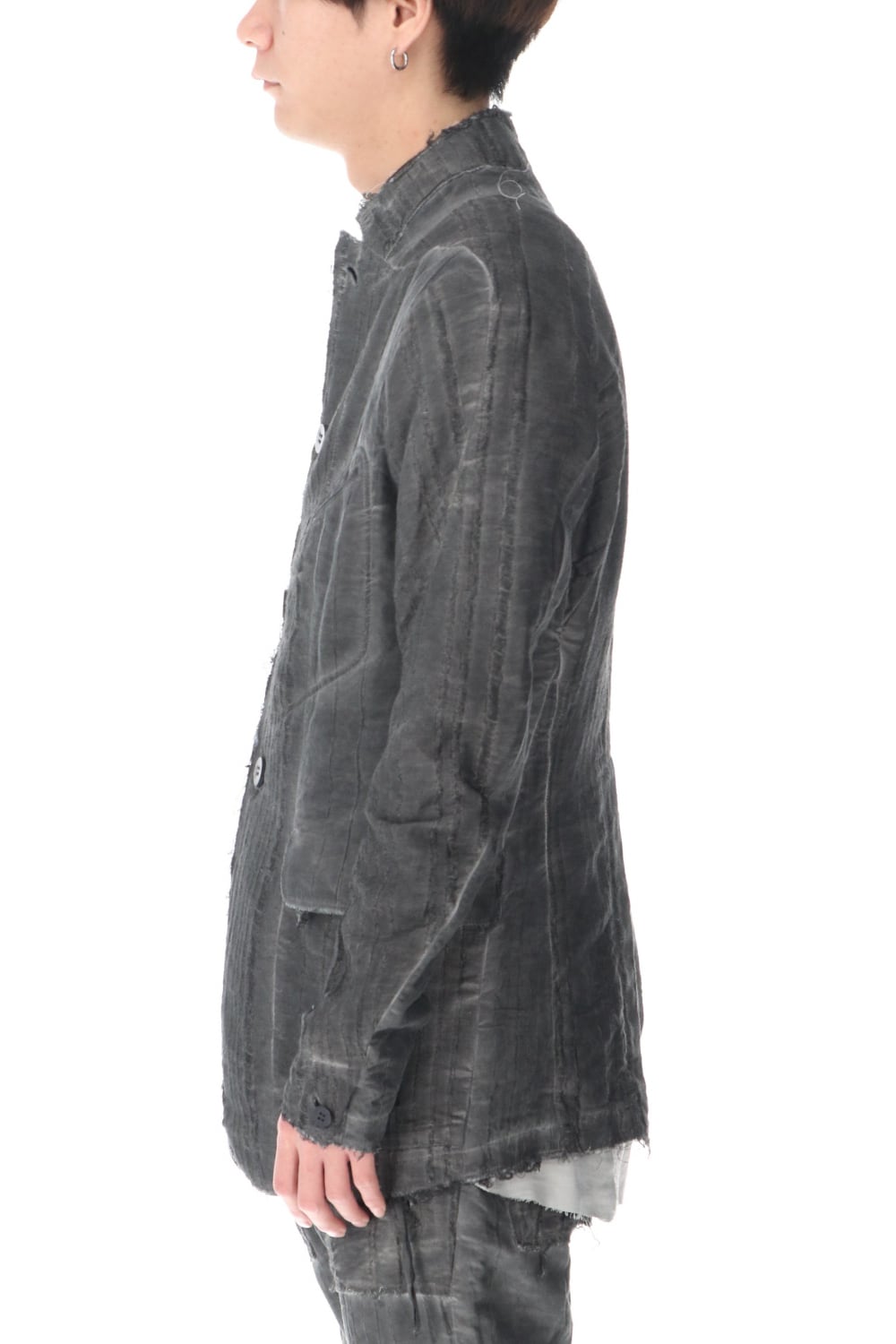 リネン×レーヨンジャガードストライプジャケット Charcoal