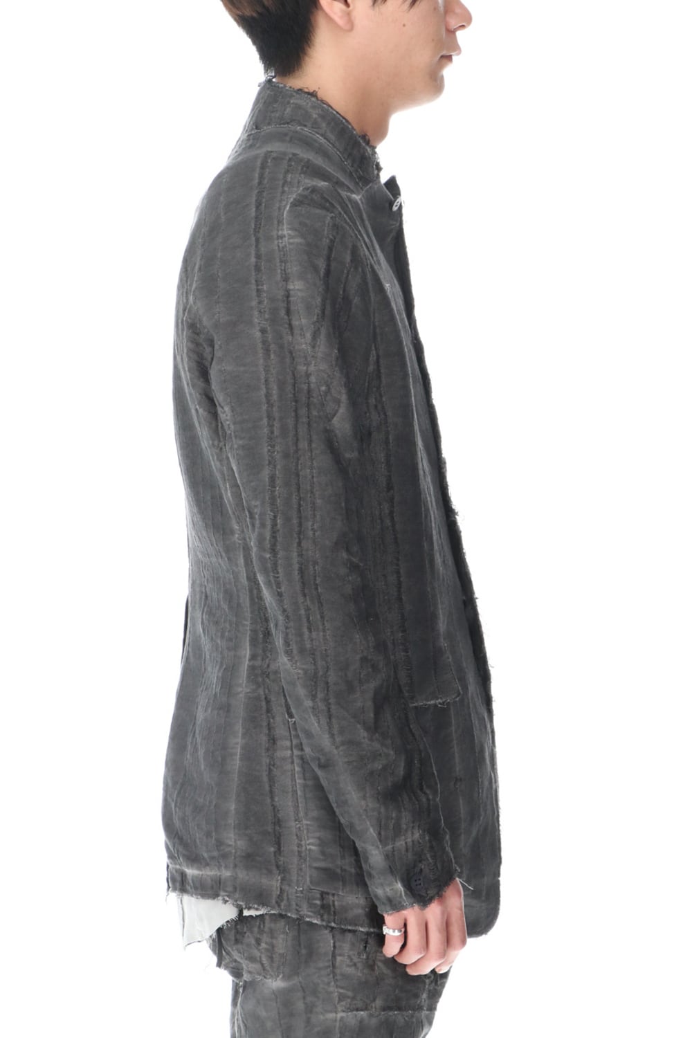 リネン×レーヨンジャガードストライプジャケット Charcoal