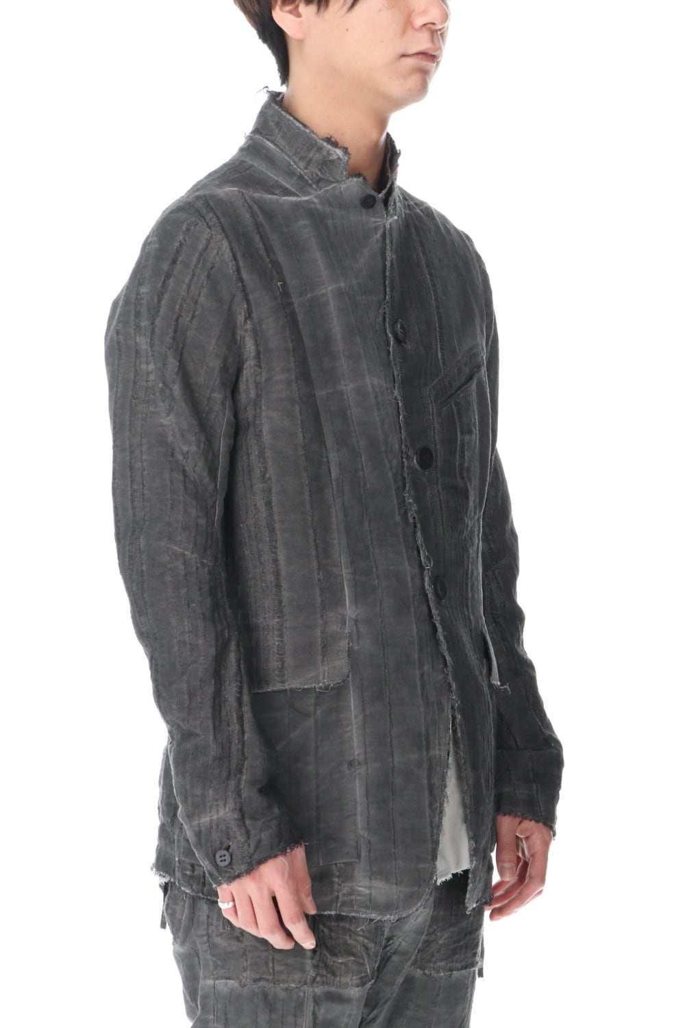 リネン×レーヨンジャガードストライプジャケット Charcoal