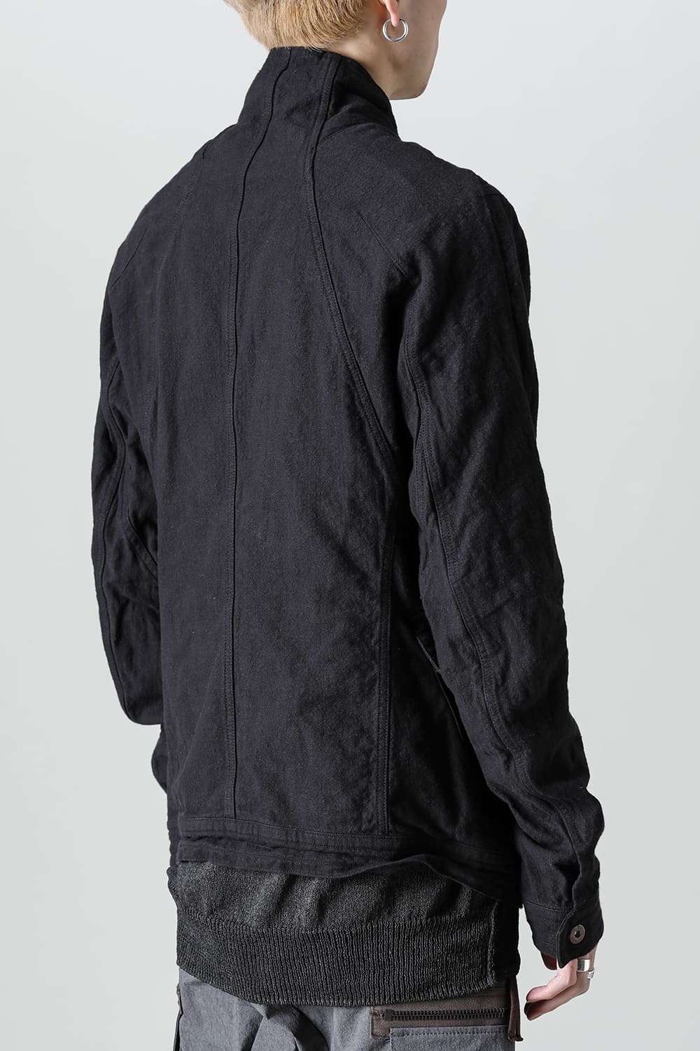Random Dimple Stretch Cotton×Linen Worker Jacket  Black