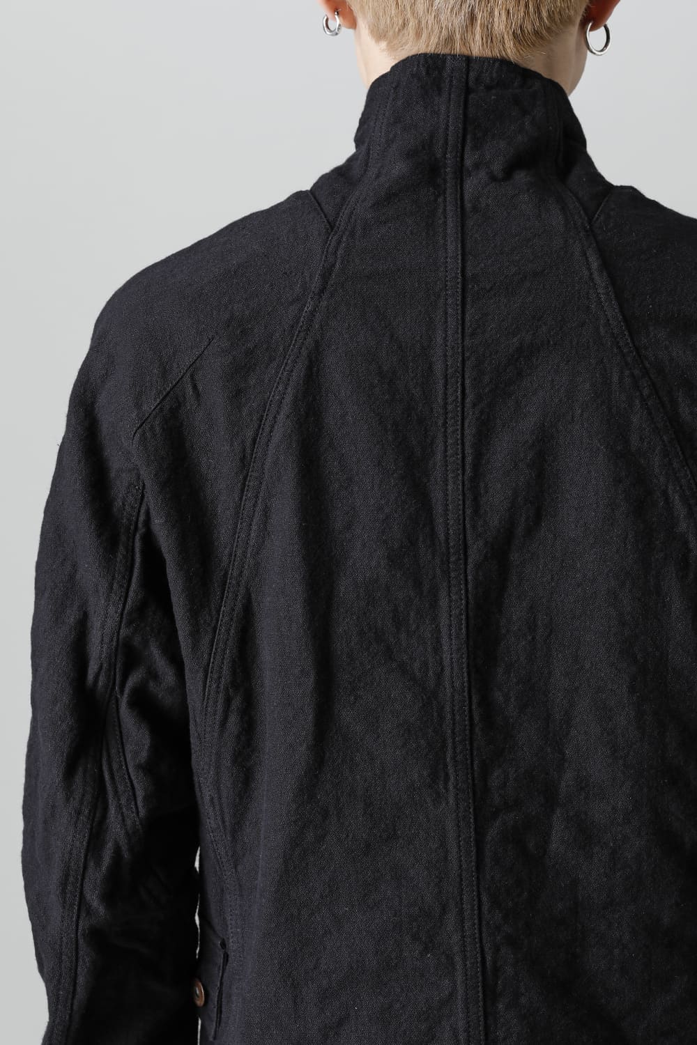 Random Dimple Stretch Cotton×Linen Worker Jacket  Black