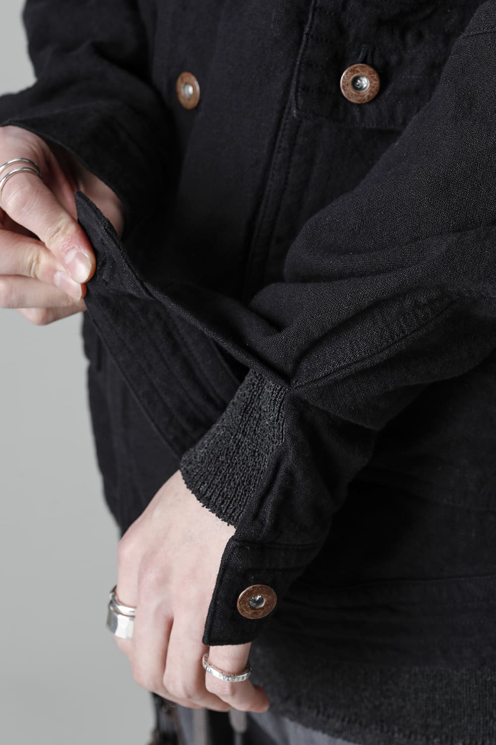 Random Dimple Stretch Cotton×Linen Worker Jacket  Black