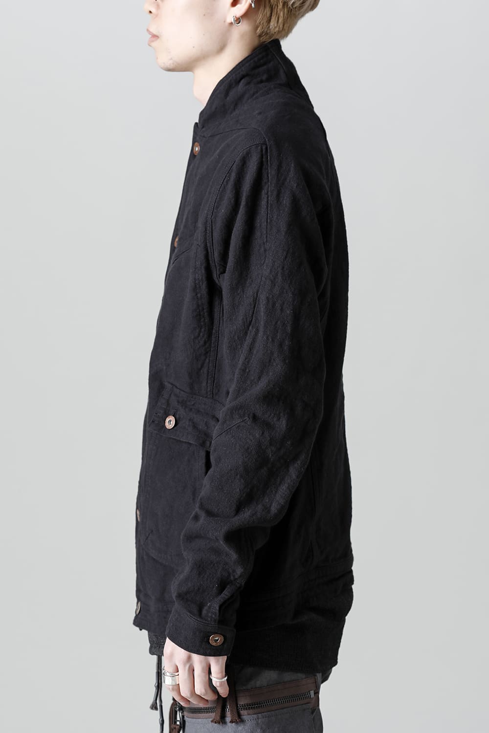 Random Dimple Stretch Cotton×Linen Worker Jacket  Black