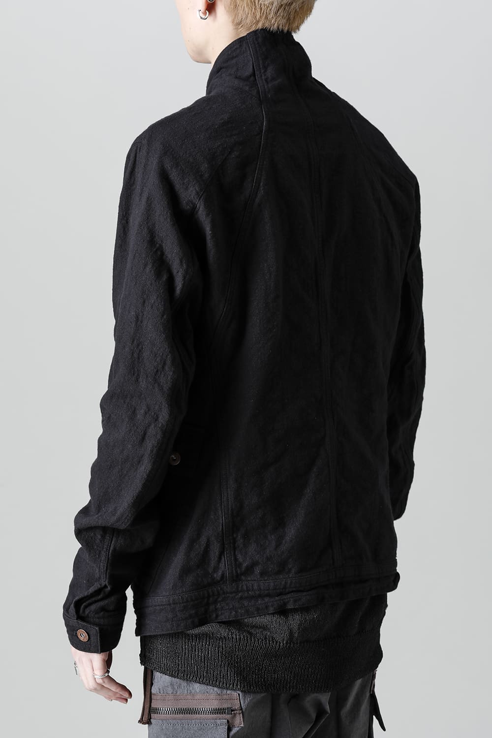 Random Dimple Stretch Cotton×Linen Worker Jacket  Black