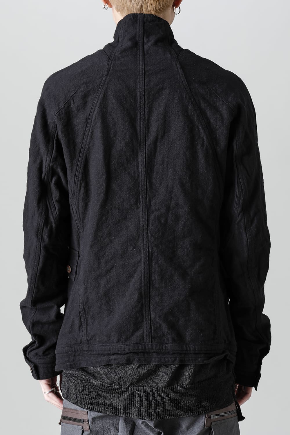 Random Dimple Stretch Cotton×Linen Worker Jacket  Black