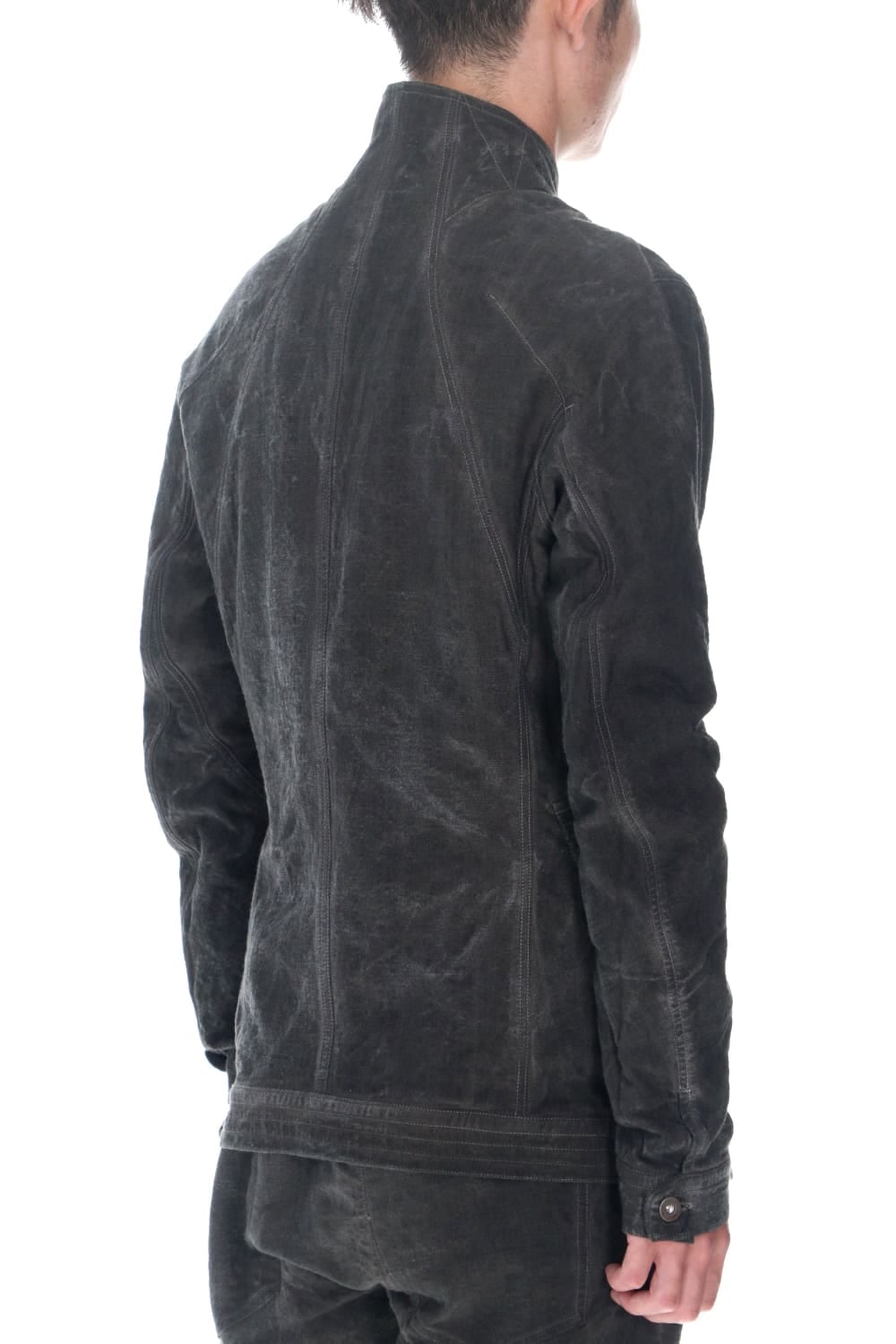 コットン×リネンランダムディンプルストレッチワーカージャケット  チャコール