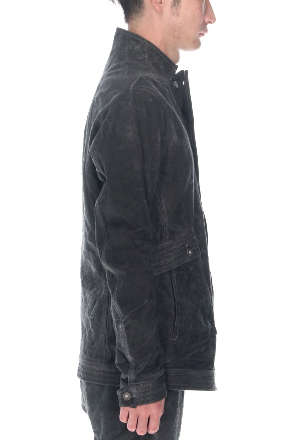 コットン×リネンランダムディンプルストレッチワーカージャケット  チャコール